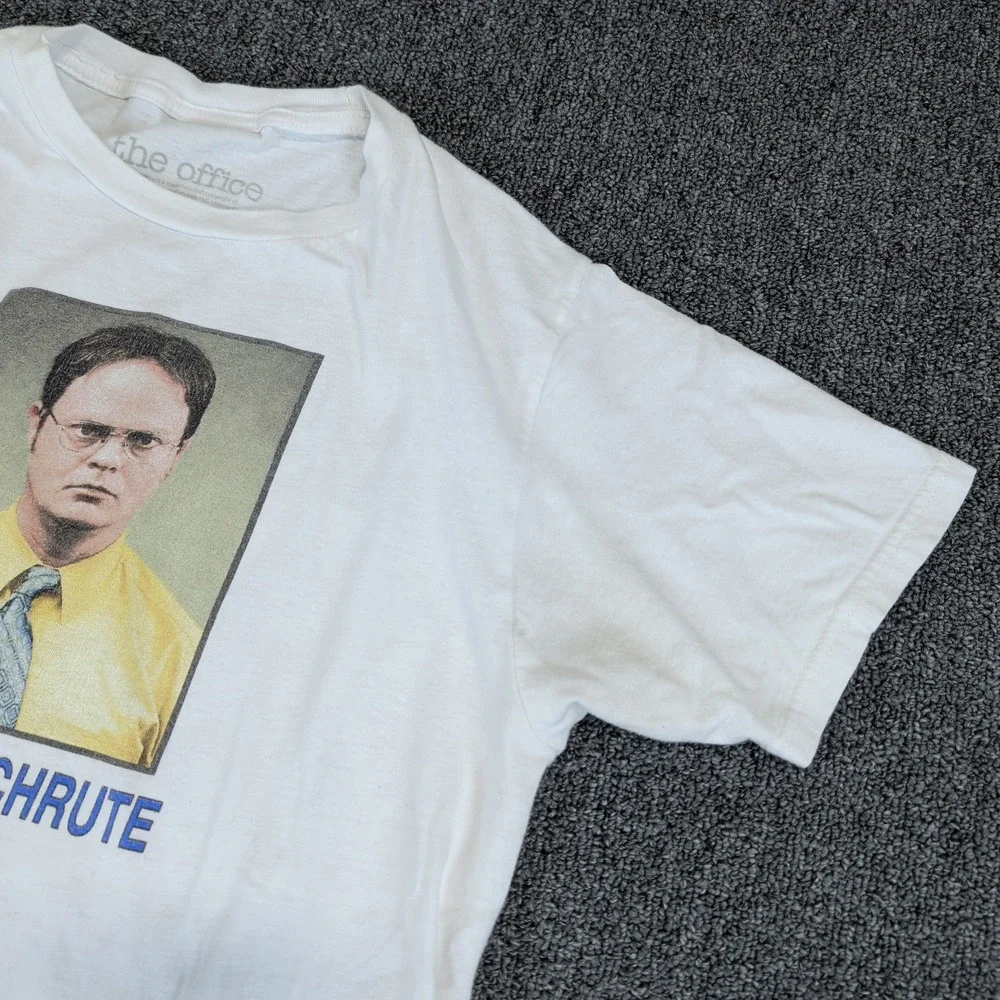 The Office Y2K Dwight Schrute Graphic Shirt Mens Small White Cotton D.W.I.G.H.T.